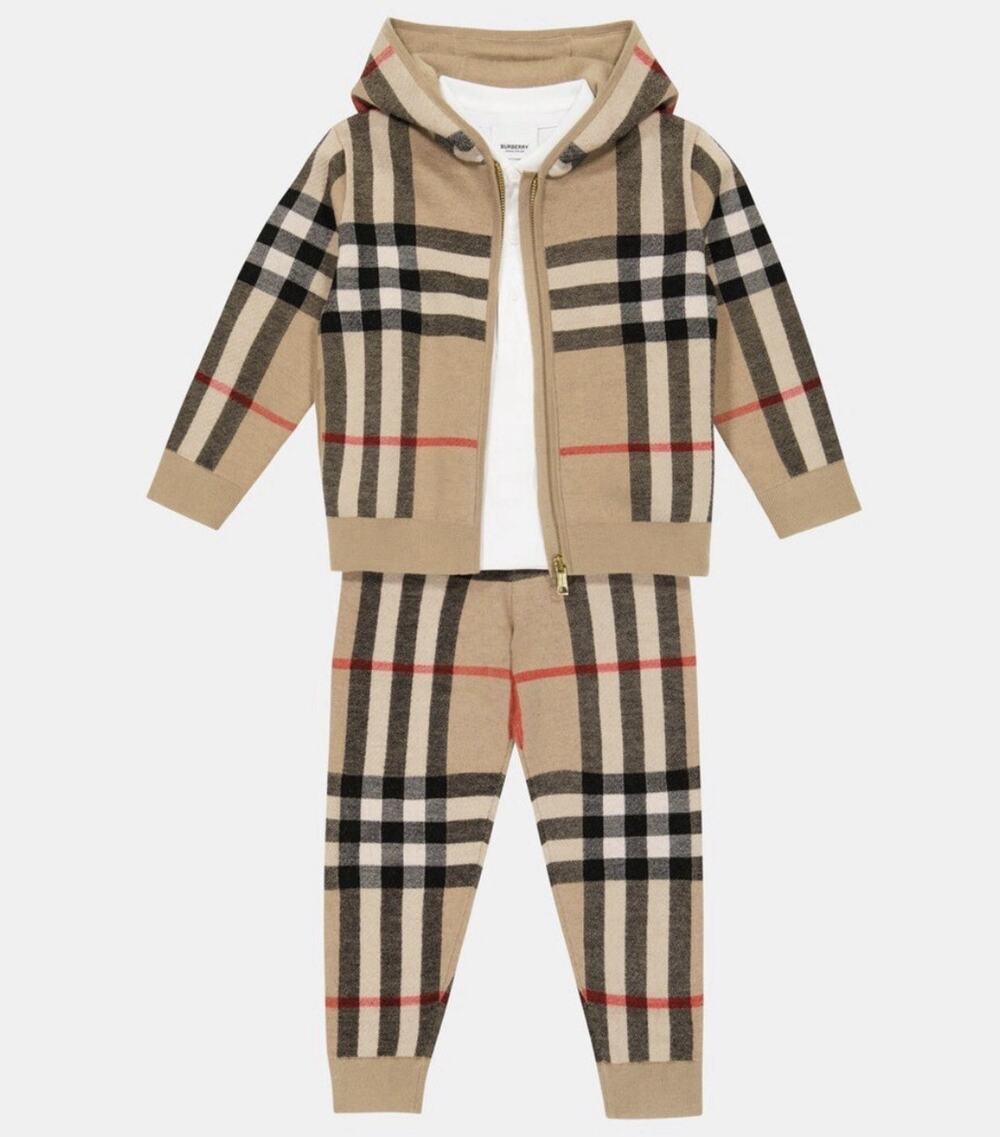 Burberry wool check zip-up hoodie and matching pants set Toddler Size 18 Months
